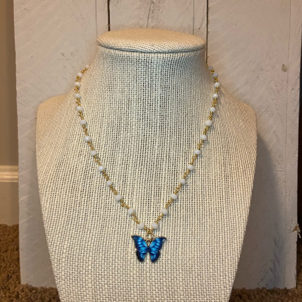 Blue butterfly necklace
